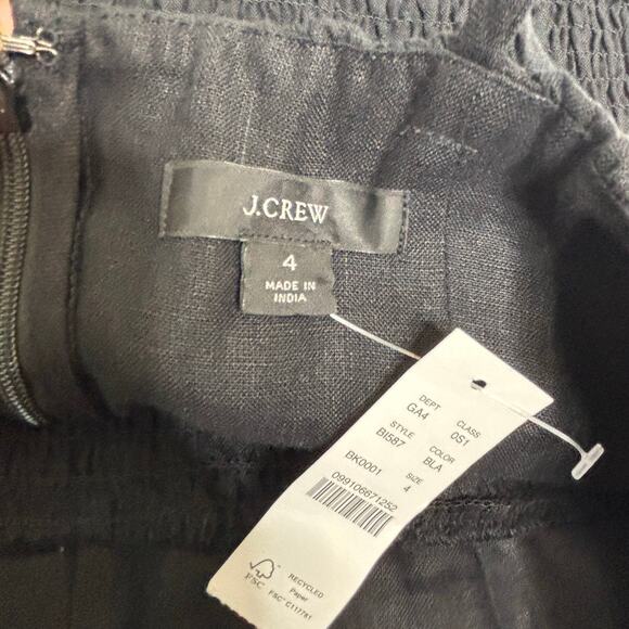 J Crew Smocked Linen Sleeveless Midi Dress Black 4 NWT - Picture 6 of 10